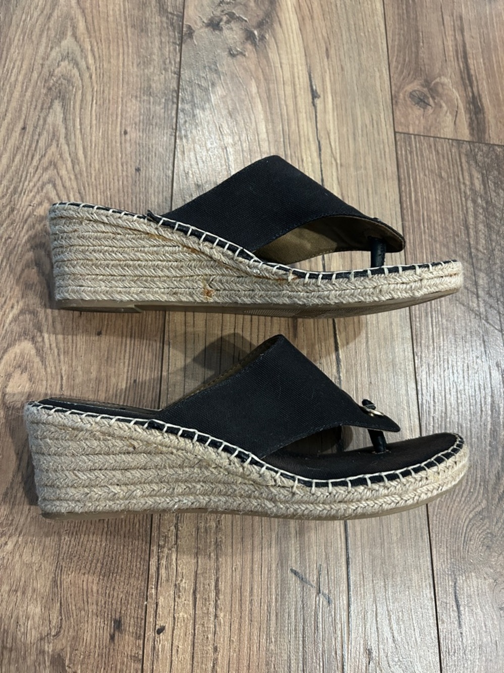 Bass Black Canvas Espadrille Wedge Sandals 2.5-3” Size 10 - Picture 5 of 9